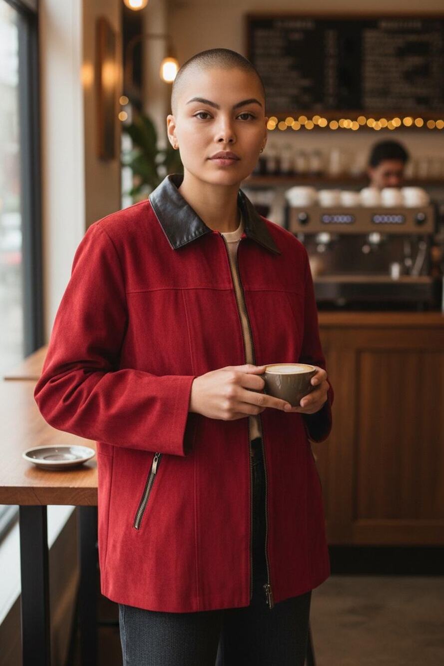 Vintage Red Suede Chore Jacket Zip Up Women’s Large L Workwear Coat